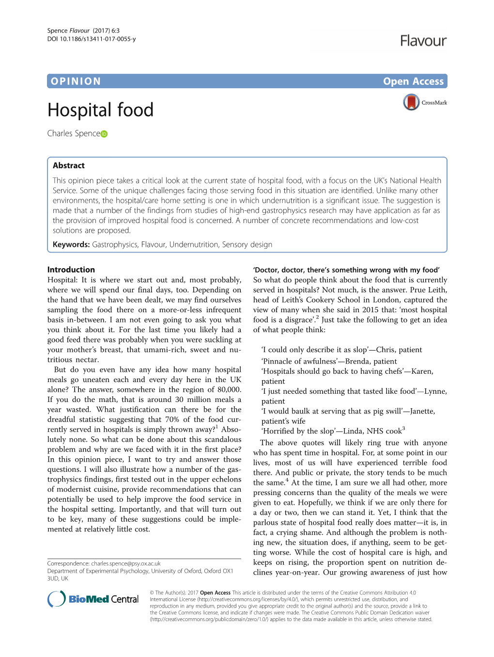 Hospital Food Charles Spence