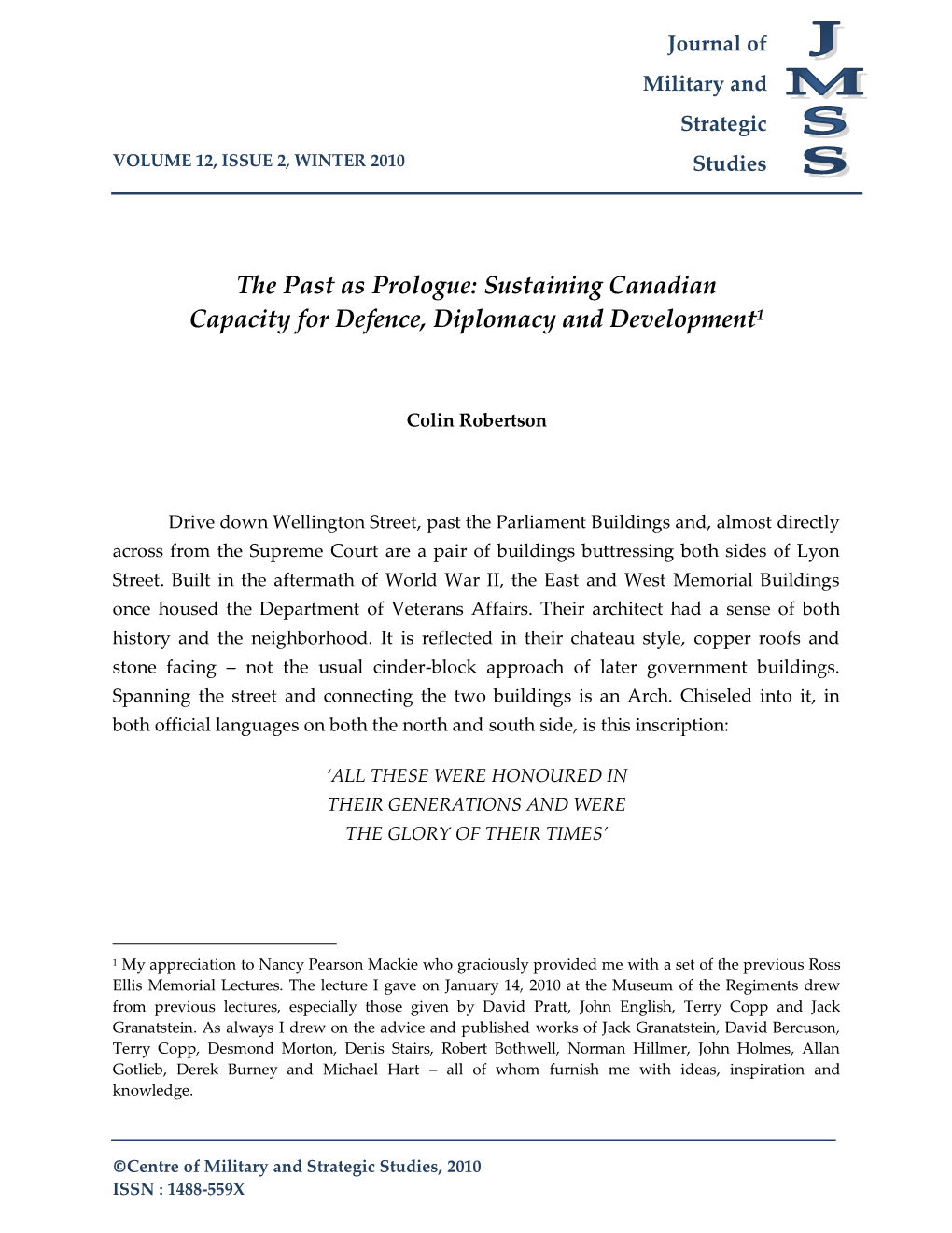 Sustaining Canadian Capacity for Defence, Diplomacy and Development1