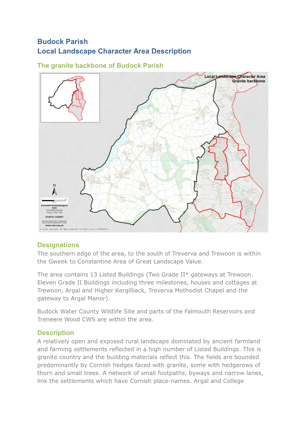 Budock Parish Local Landscape Character Area Description