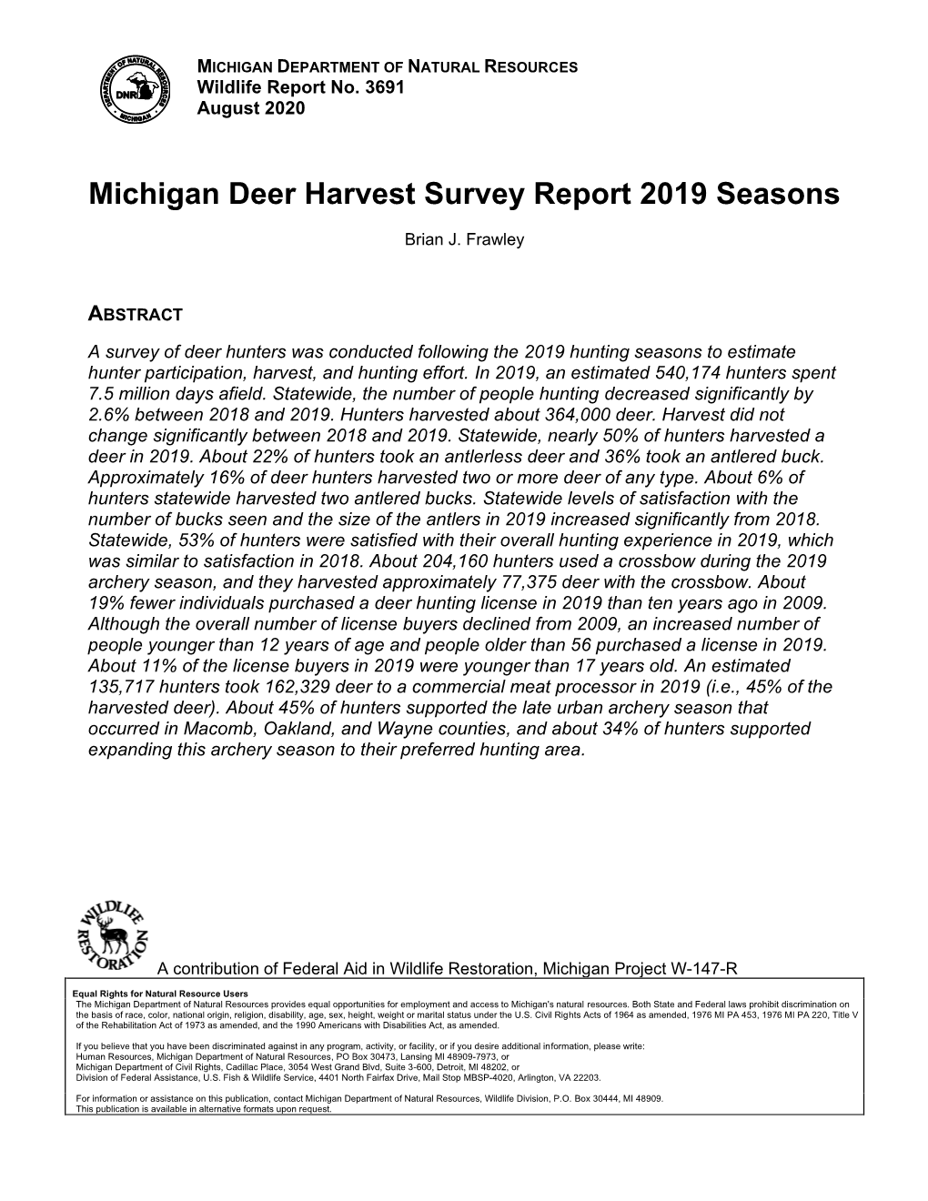 2019 Deer Harvest Survey Report