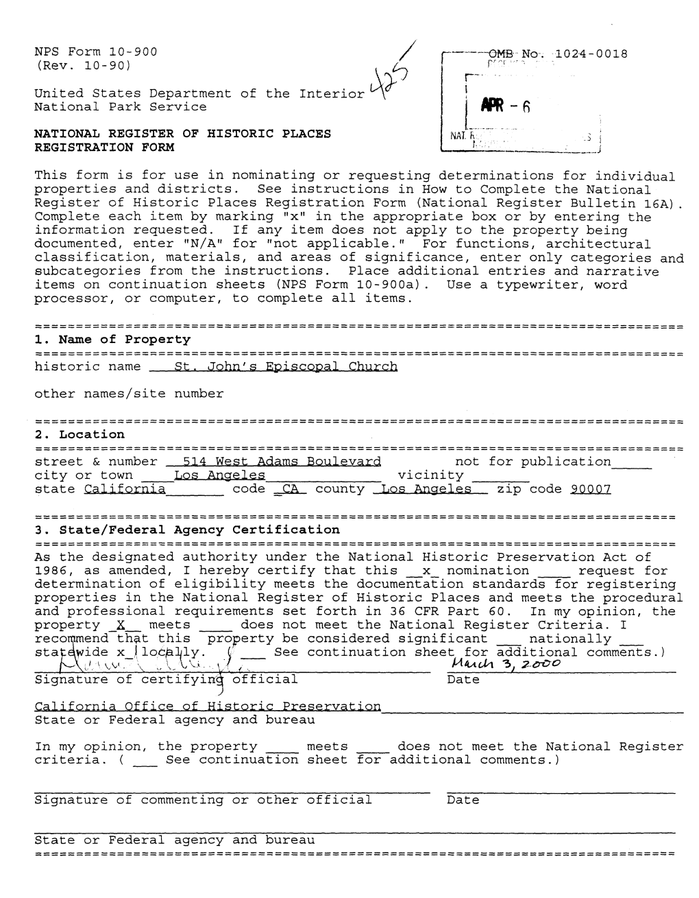 NFS Form 10-900 --GMB-- No