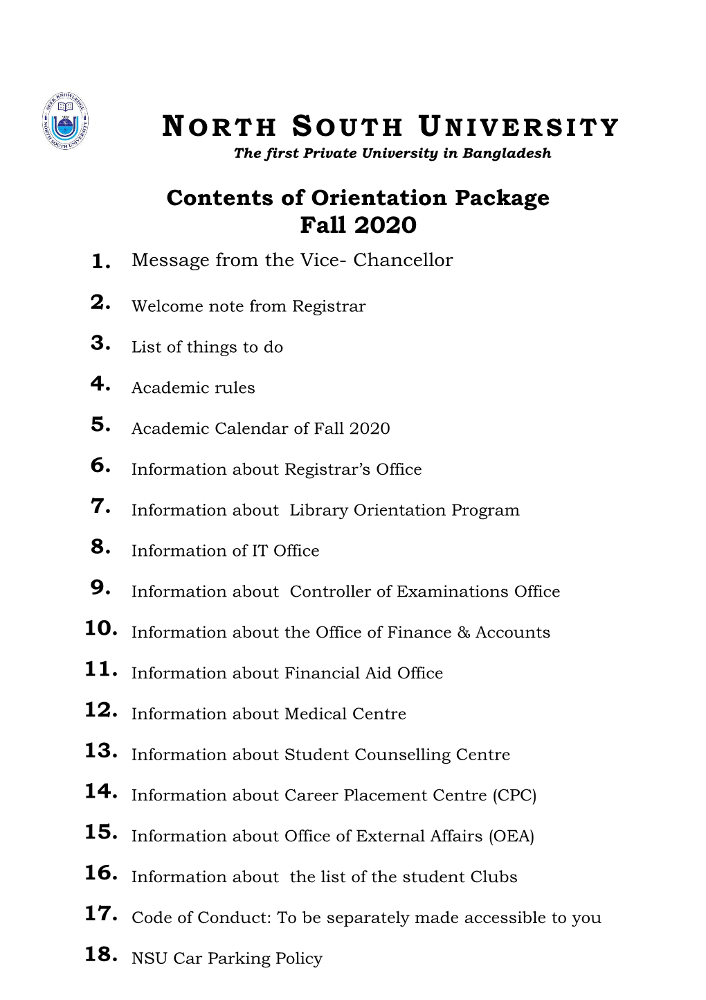 Orientation Package Fall 2020