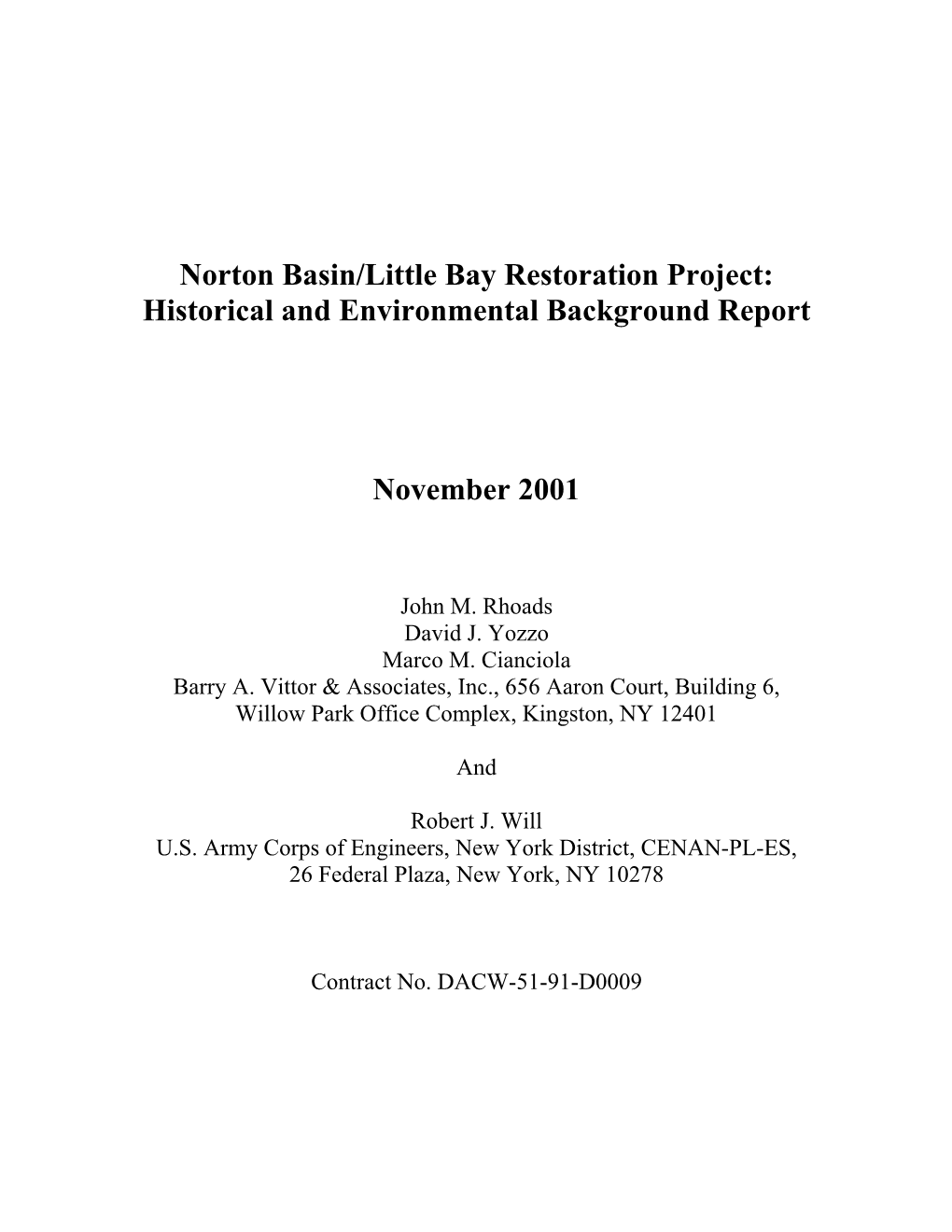 Norton Basin/Little Bay Restoration Project: Historical and Environmental Background Report