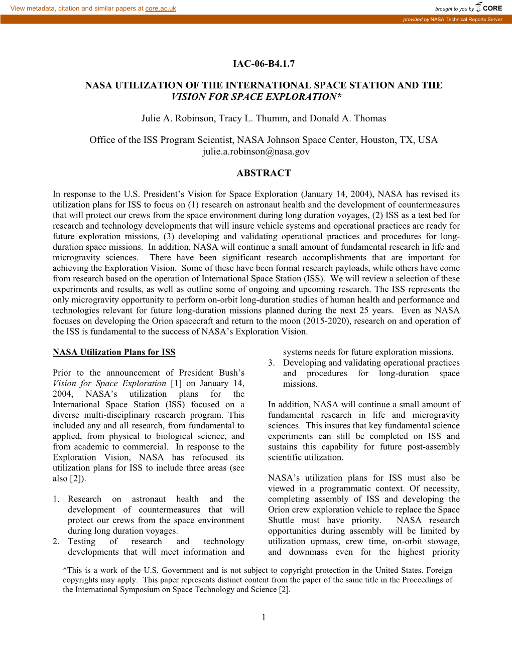 The Role of Research on the International Space Station In