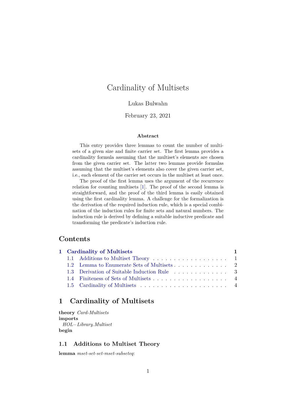 Cardinality of Multisets