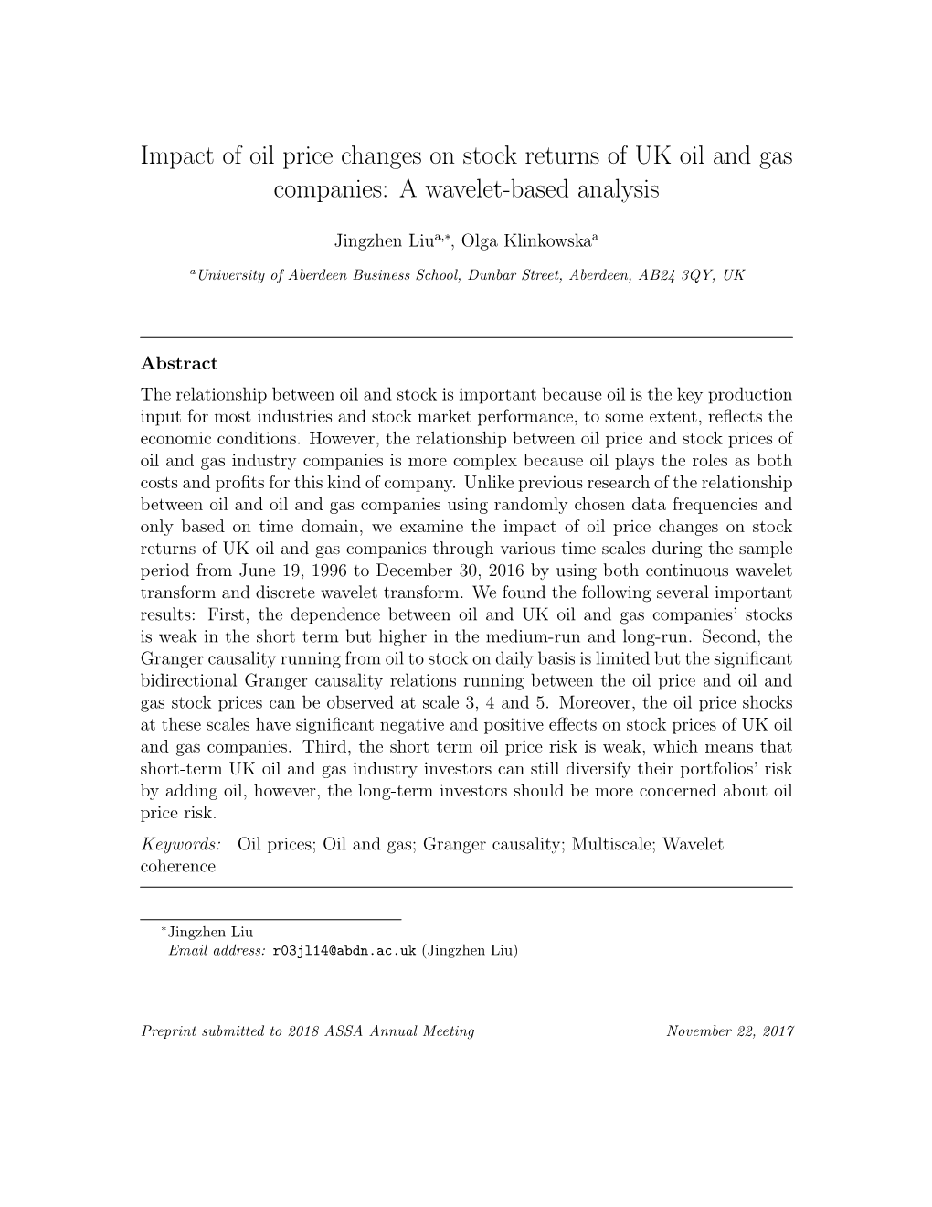 Impact of Oil Price Changes on Stock Returns of UK Oil and Gas Companies: a Wavelet-Based Analysis