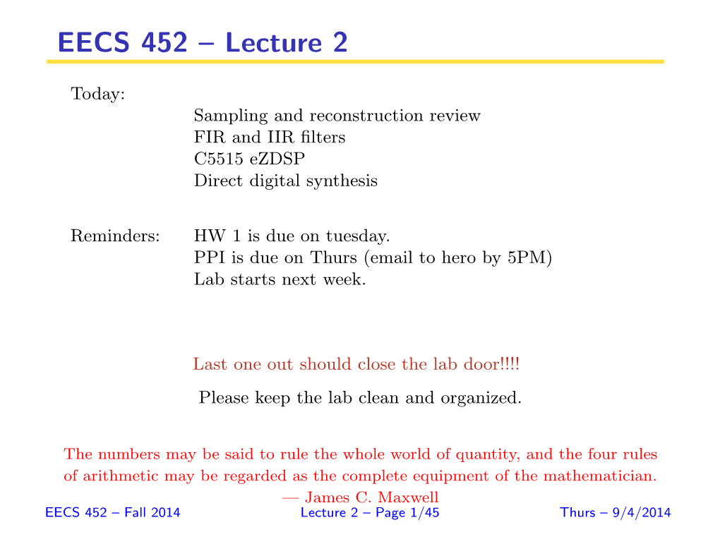 EECS 452 – Lecture 2