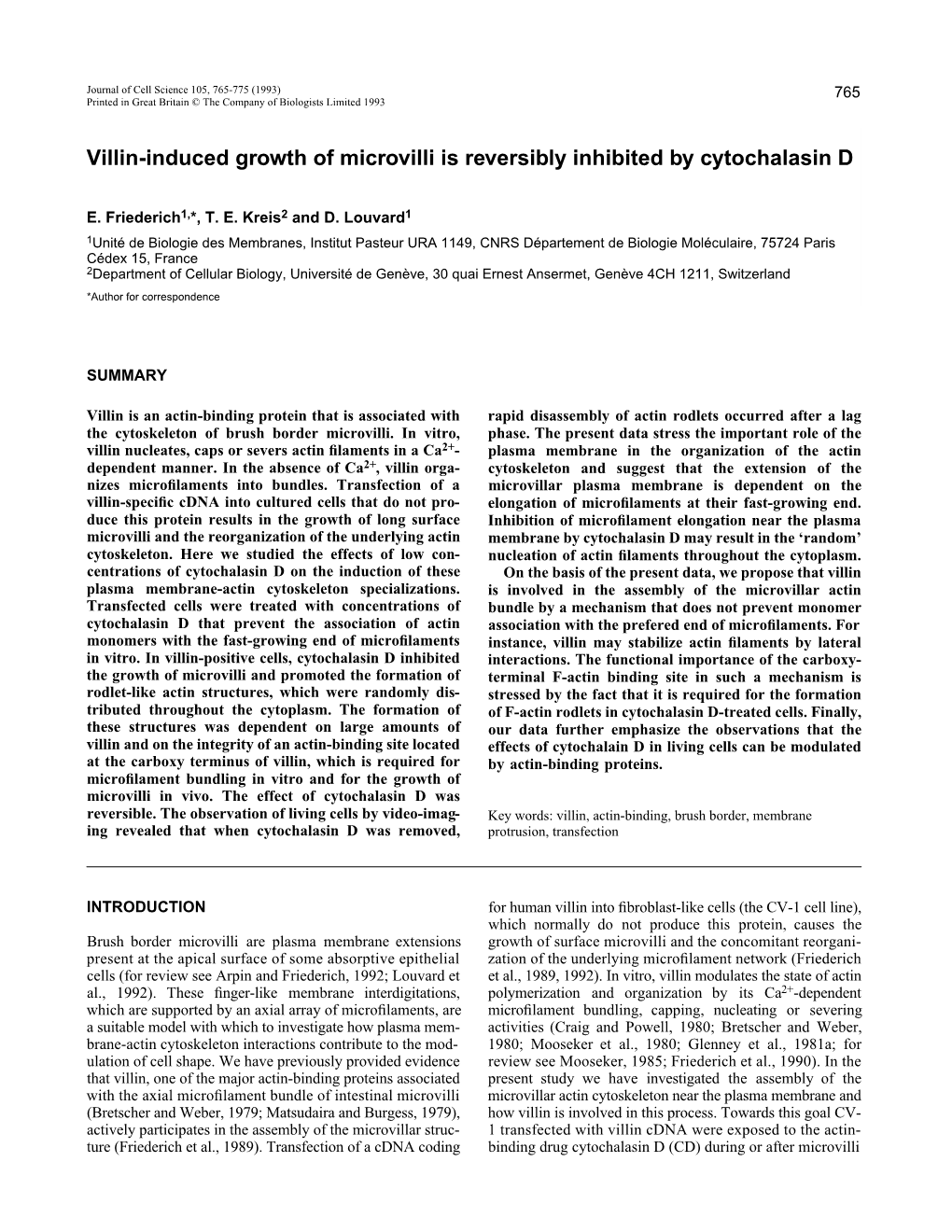 Villin-Induced Growth of Microvilli Is Reversibly Inhibited by Cytochalasin D