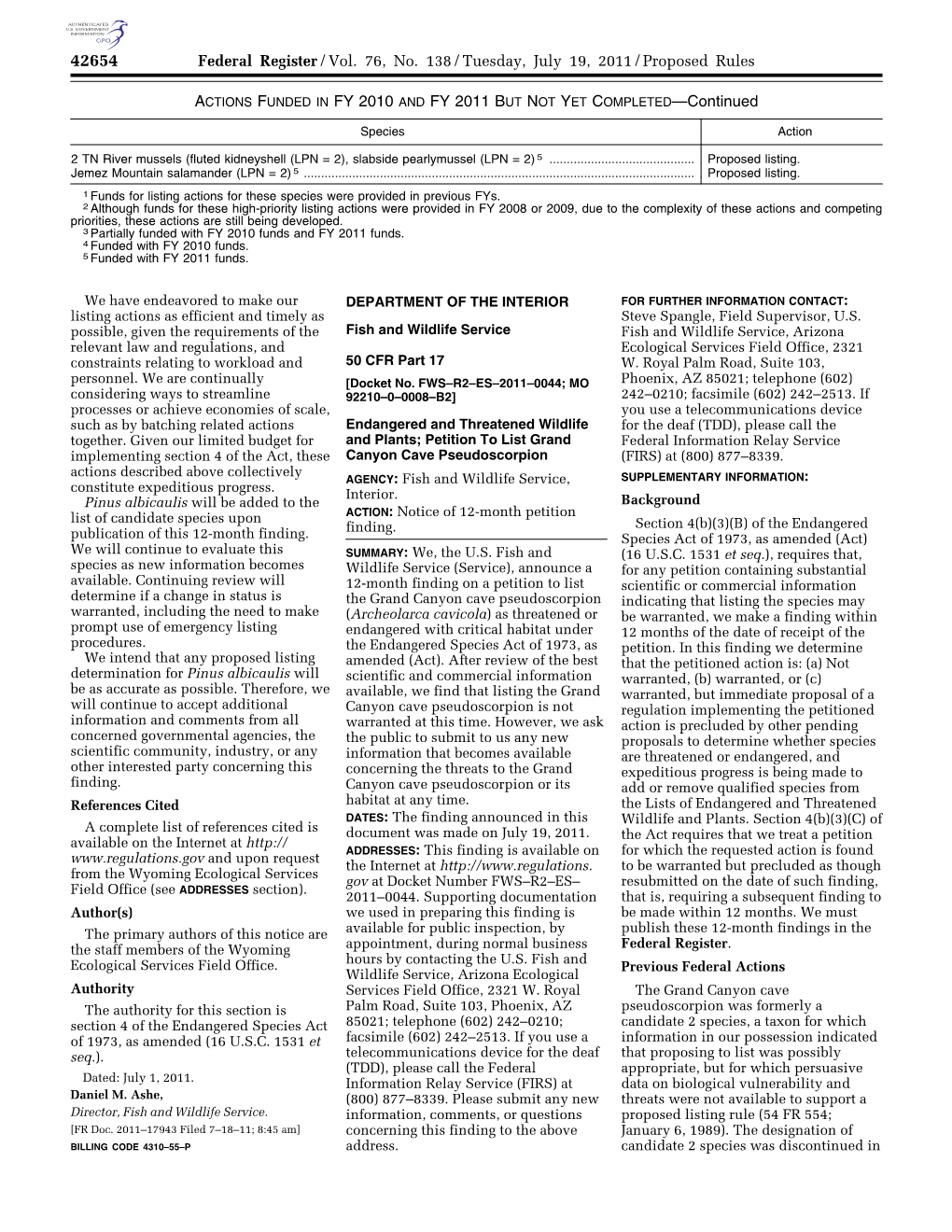 Federal Register/Vol. 76, No. 138/Tuesday, July 19, 2011