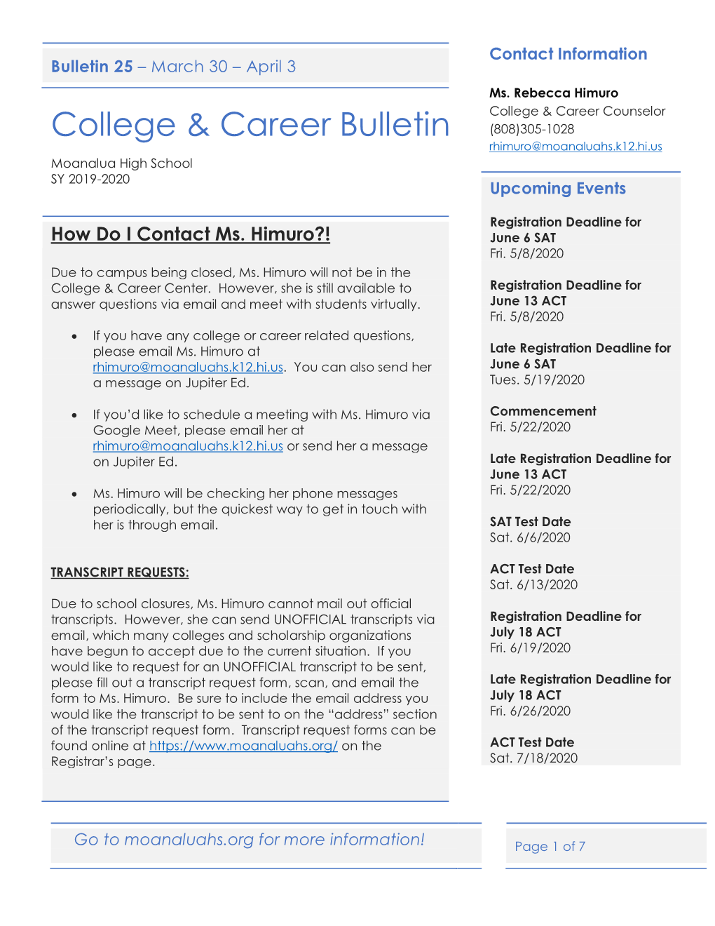 College & Career Bulletin