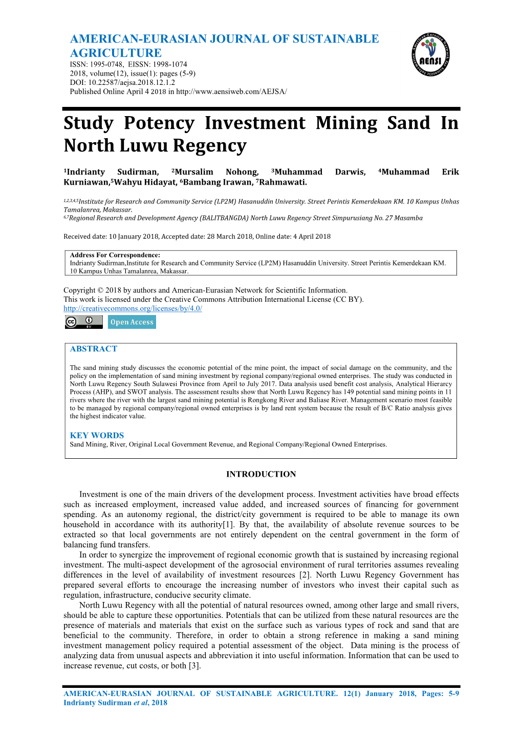 Study Potency Investment Mining Sand in North Luwu Regency