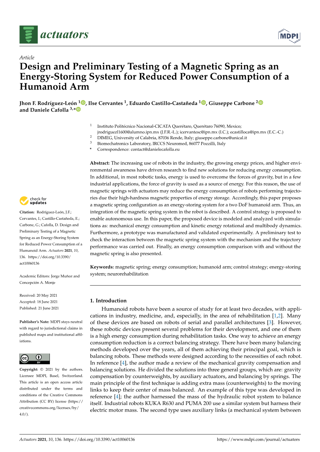 Design and Preliminary Testing of a Magnetic Spring As an Energy-Storing System for Reduced Power Consumption of a Humanoid Arm