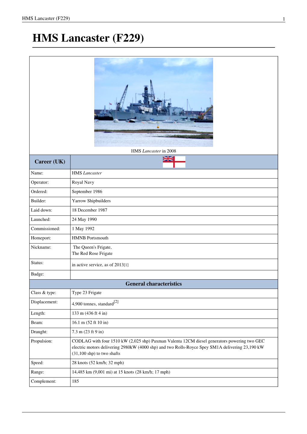 HMS Lancaster (F229) 1 HMS Lancaster (F229)