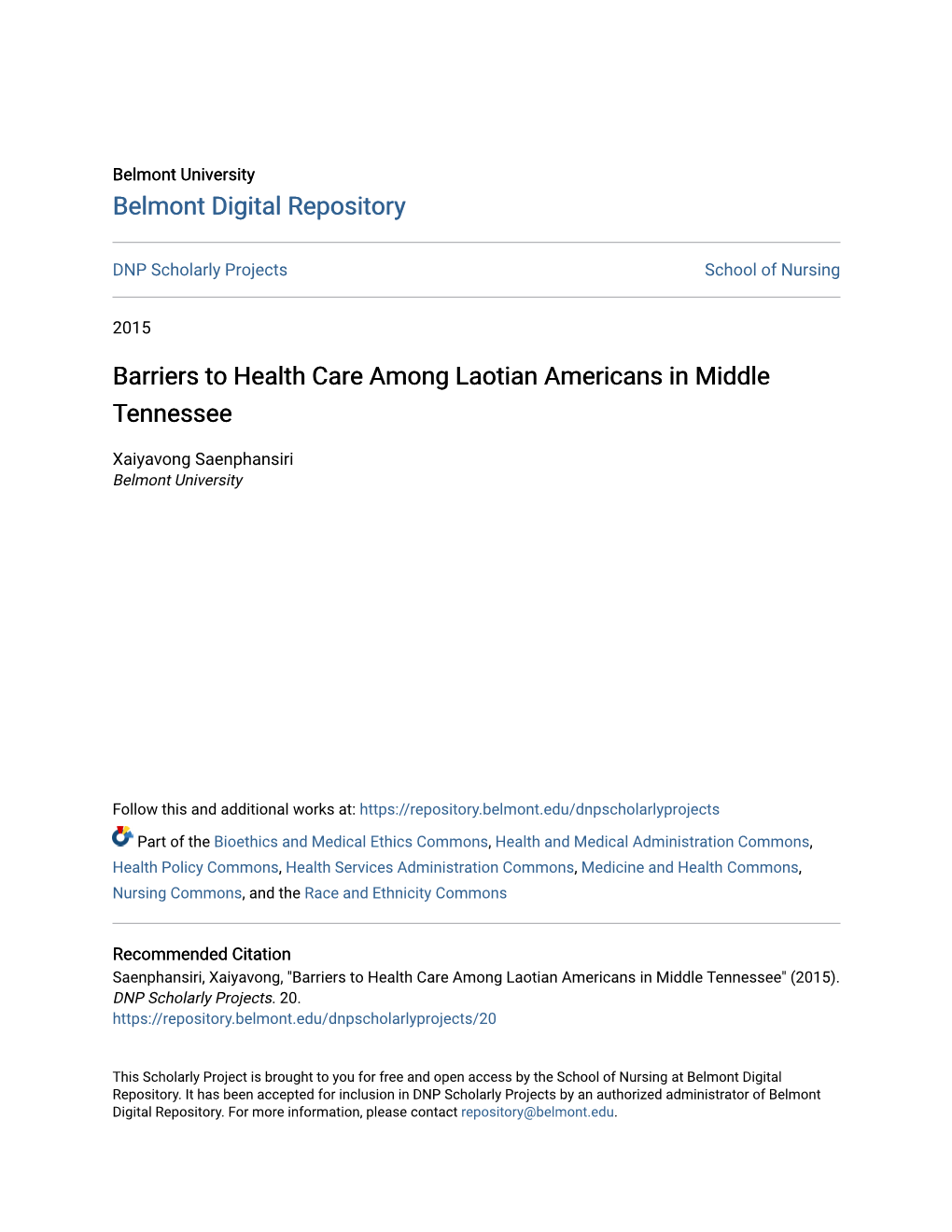 Barriers to Health Care Among Laotian Americans in Middle Tennessee