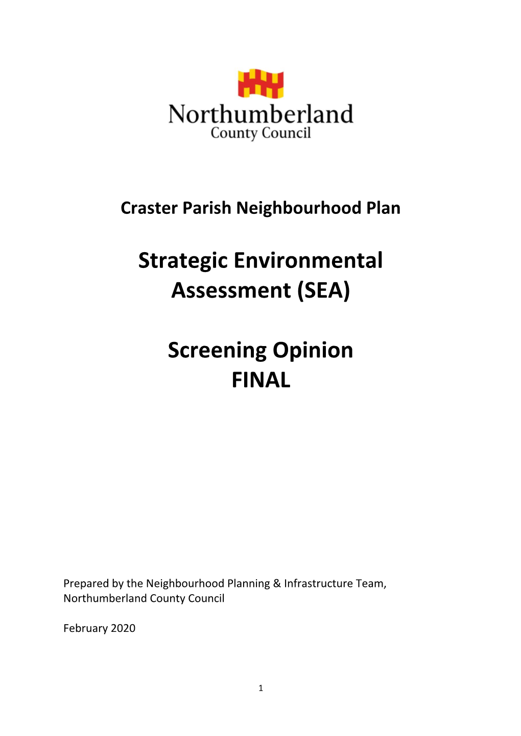 Craster Neighbourhood Plan SEA Screening Report