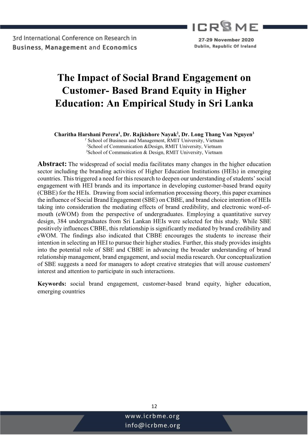 The Impact of Social Brand Engagement on Customer- Based Brand Equity in Higher Education: an Empirical Study in Sri Lanka