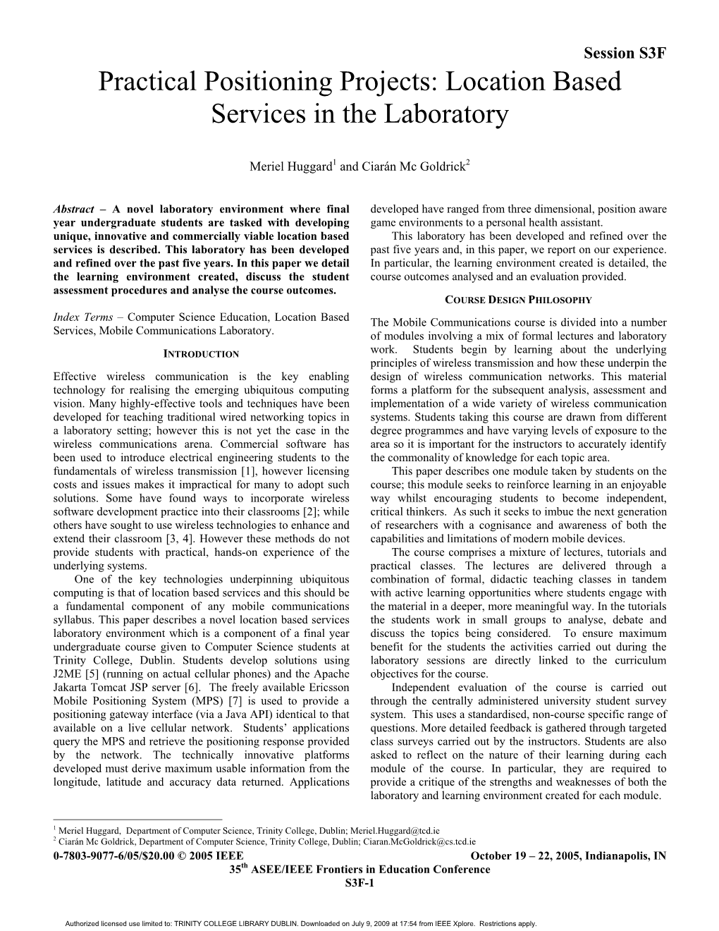 Practical Positioning Projects: Location Based Services in the Laboratory