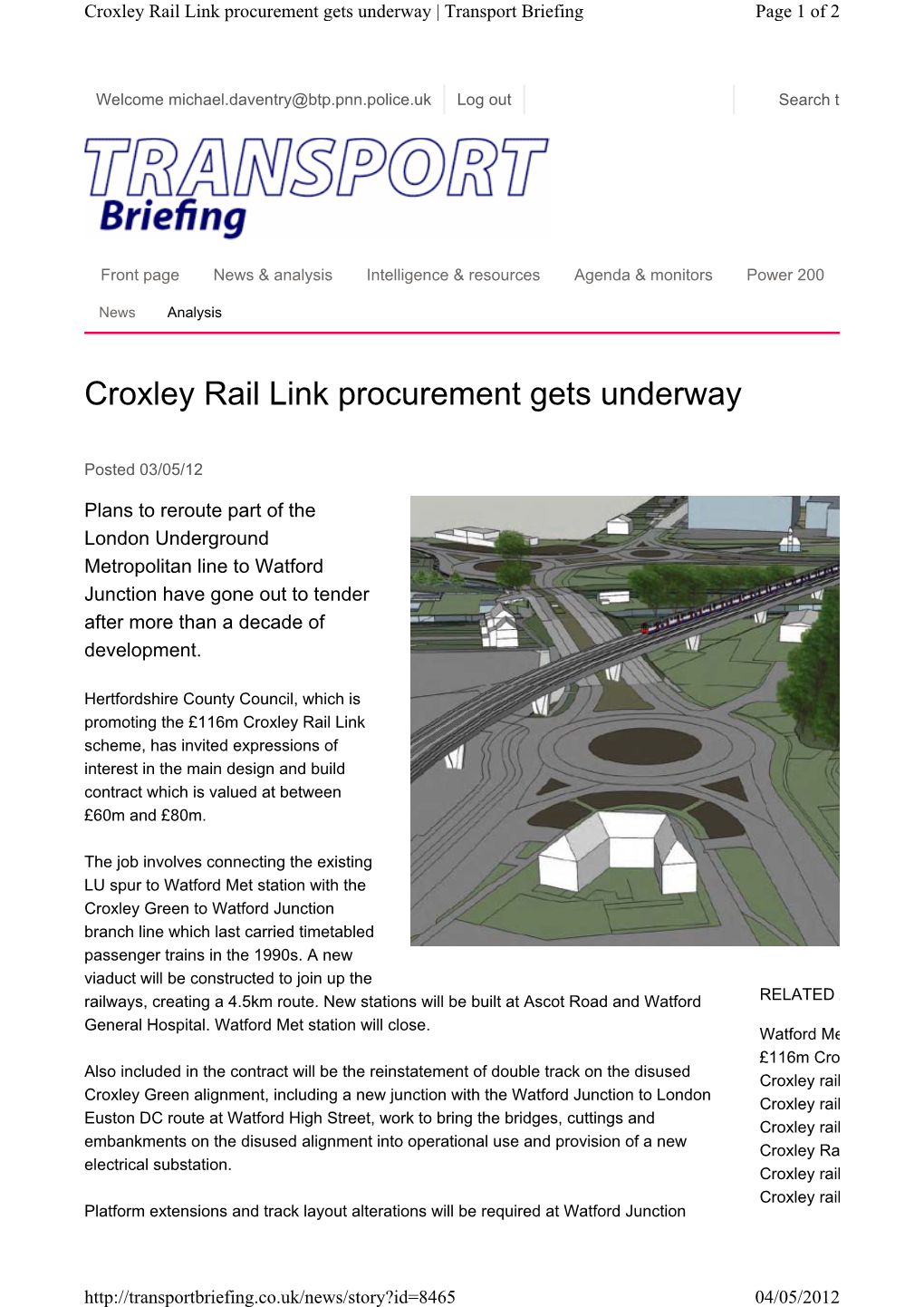 Croxley Rail Link Procurement Gets Underway | Transport Briefing Page 1 of 2