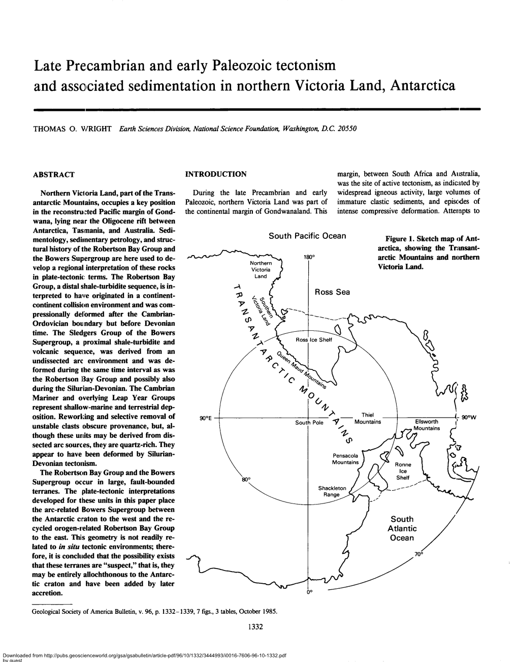 Late Precambrian and Early Paleozoic Tectonism and Associated Sedimentation in Northern Victoria Land, Antarctica