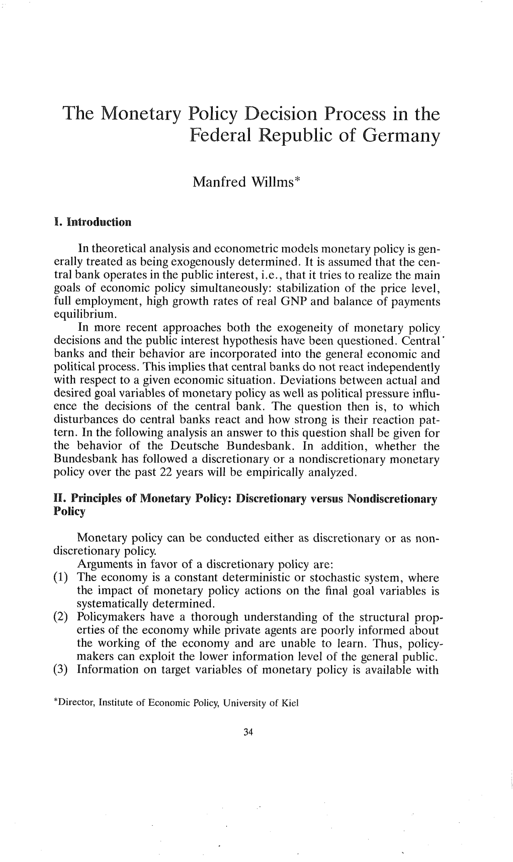 The Monetary Policy Decision Process in the Federal Republic of Germany