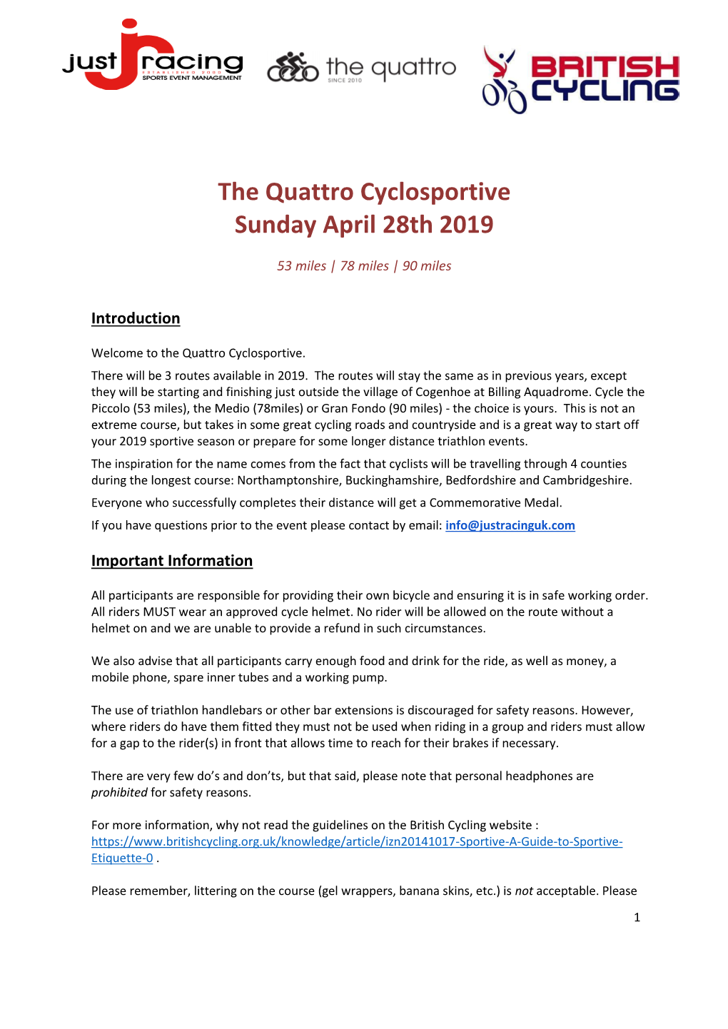 The Quattro Cyclosportive Sunday April 28Th 2019