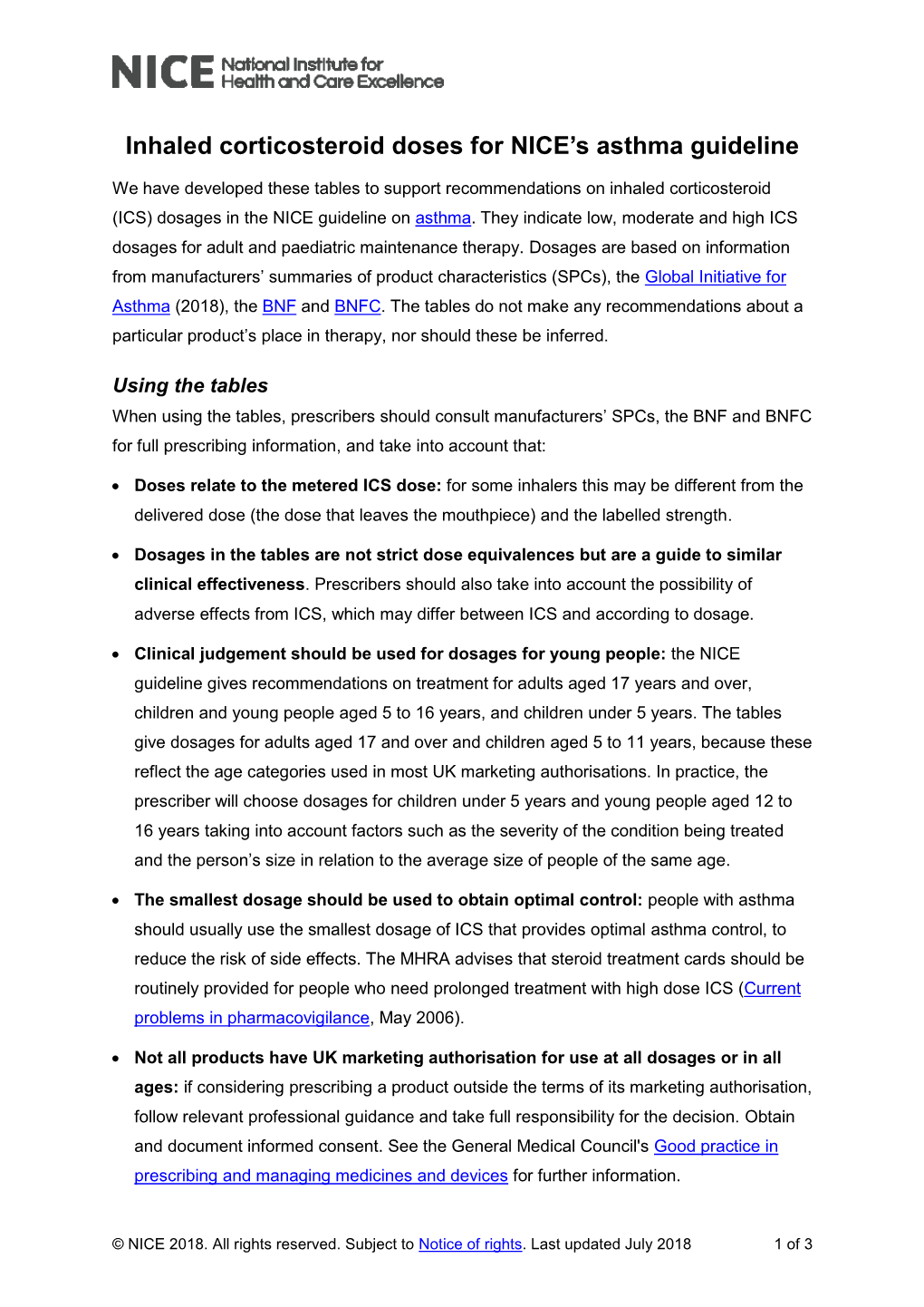 Inhaled Corticosteroid Doses for NICE's Asthma Guideline