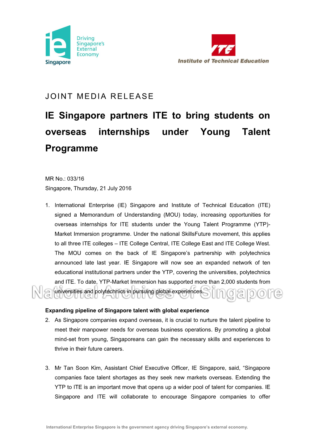 IE Singapore Partners ITE to Bring Students on Overseas Internships Under Young Talent Programme
