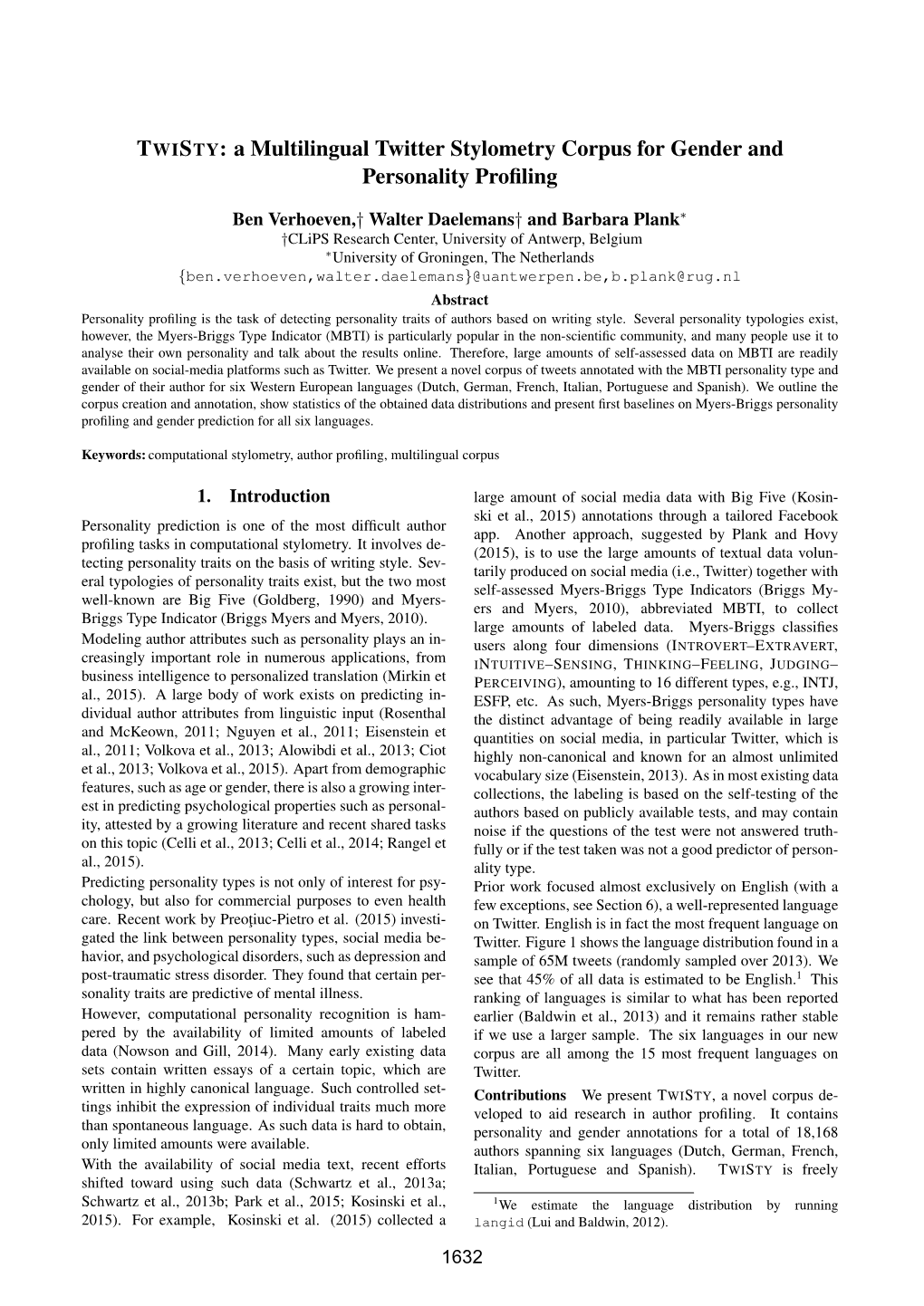 A Multilingual Twitter Stylometry Corpus for Gender and Personality Proﬁling