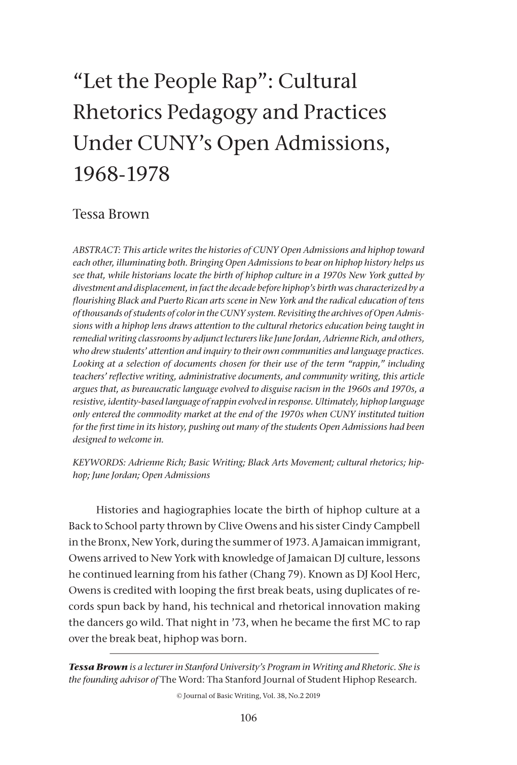 Cultural Rhetorics Pedagogy and Practices Under CUNY's