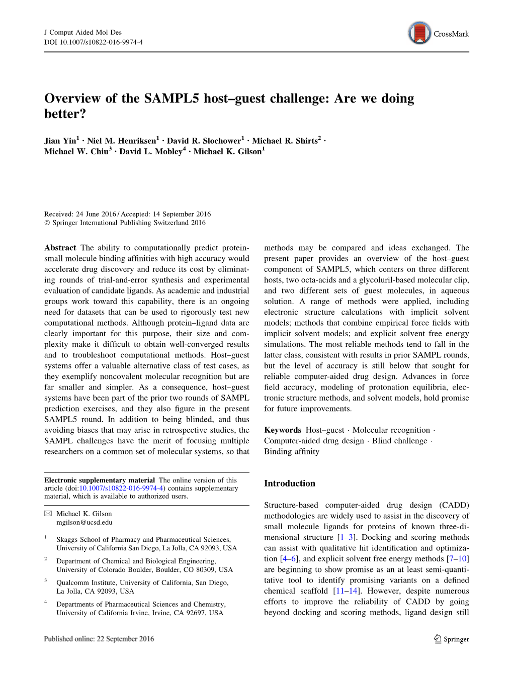 Overview of the SAMPL5 Host–Guest Challenge: Are We Doing Better?