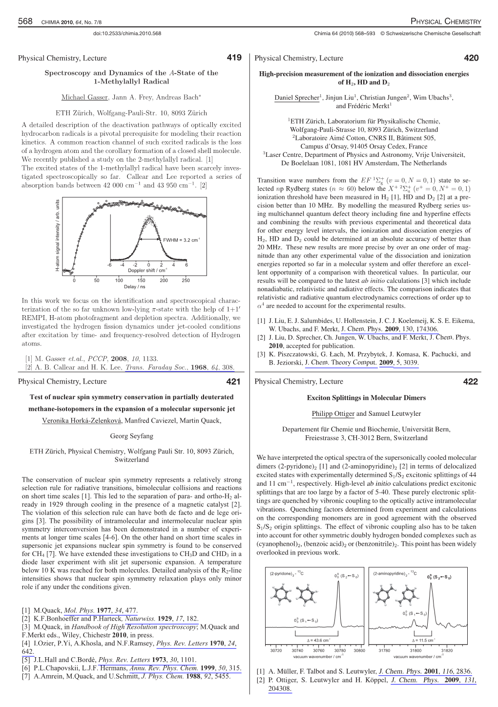 Physical Chemistry Doi:10.2533/Chimia.2010.568 Chimia 64 (2010) 568–593 © Schweizerische Chemische Gesellschaft