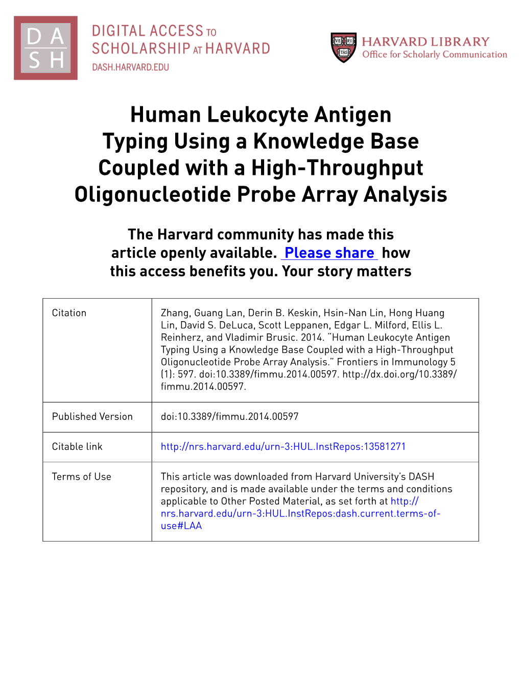 Human Leukocyte Antigen Typing Using a Knowledge Base Coupled with a High-Throughput Oligonucleotide Probe Array Analysis