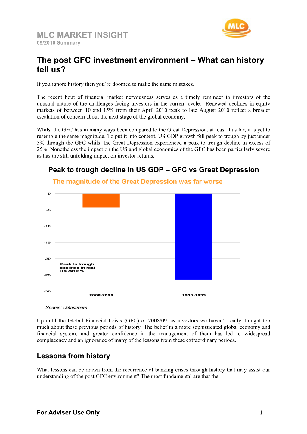 The Post GFC Investment Environment What Can History Tell Us?