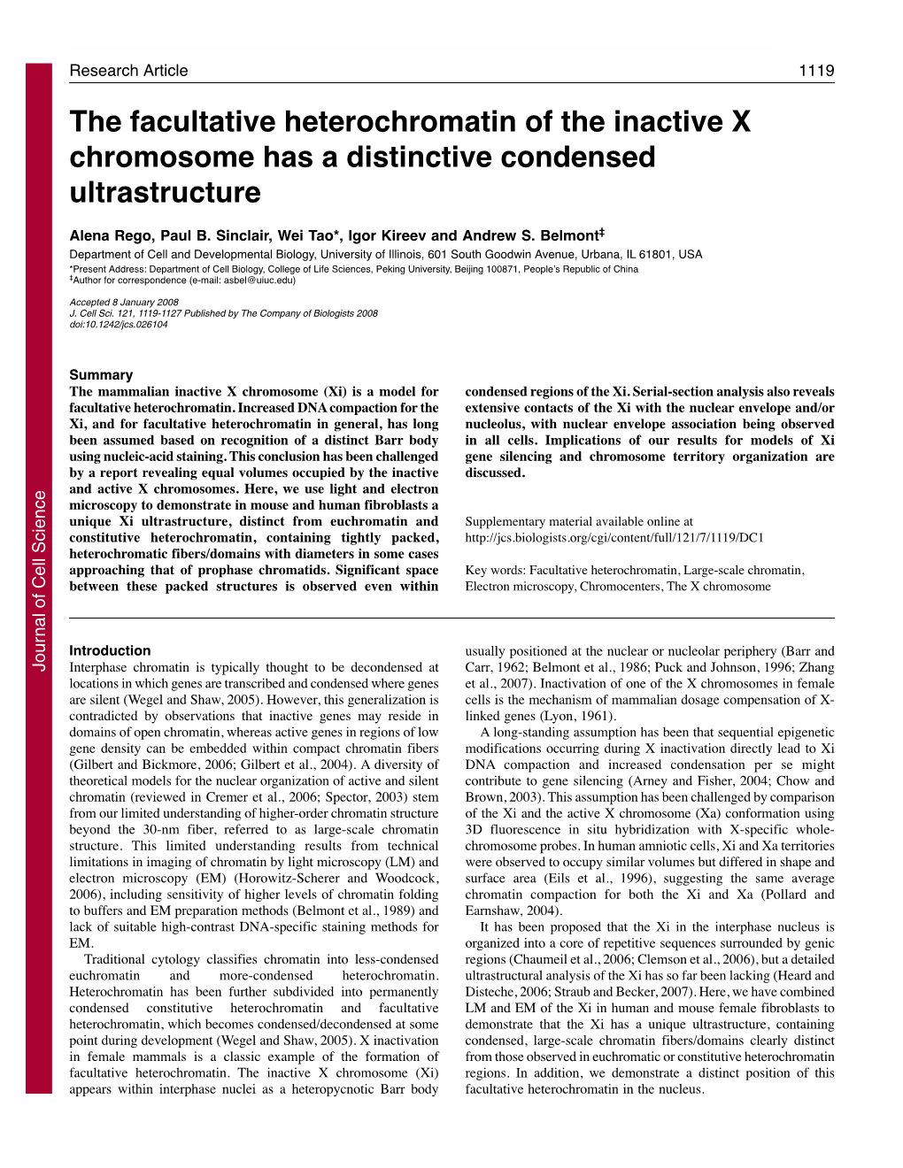 The Facultative Heterochromatin of the Inactive X Chromosome Has a Distinctive Condensed Ultrastructure