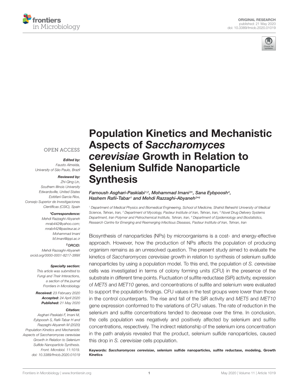 Population Kinetics and Mechanistic Aspects of Saccharomyces