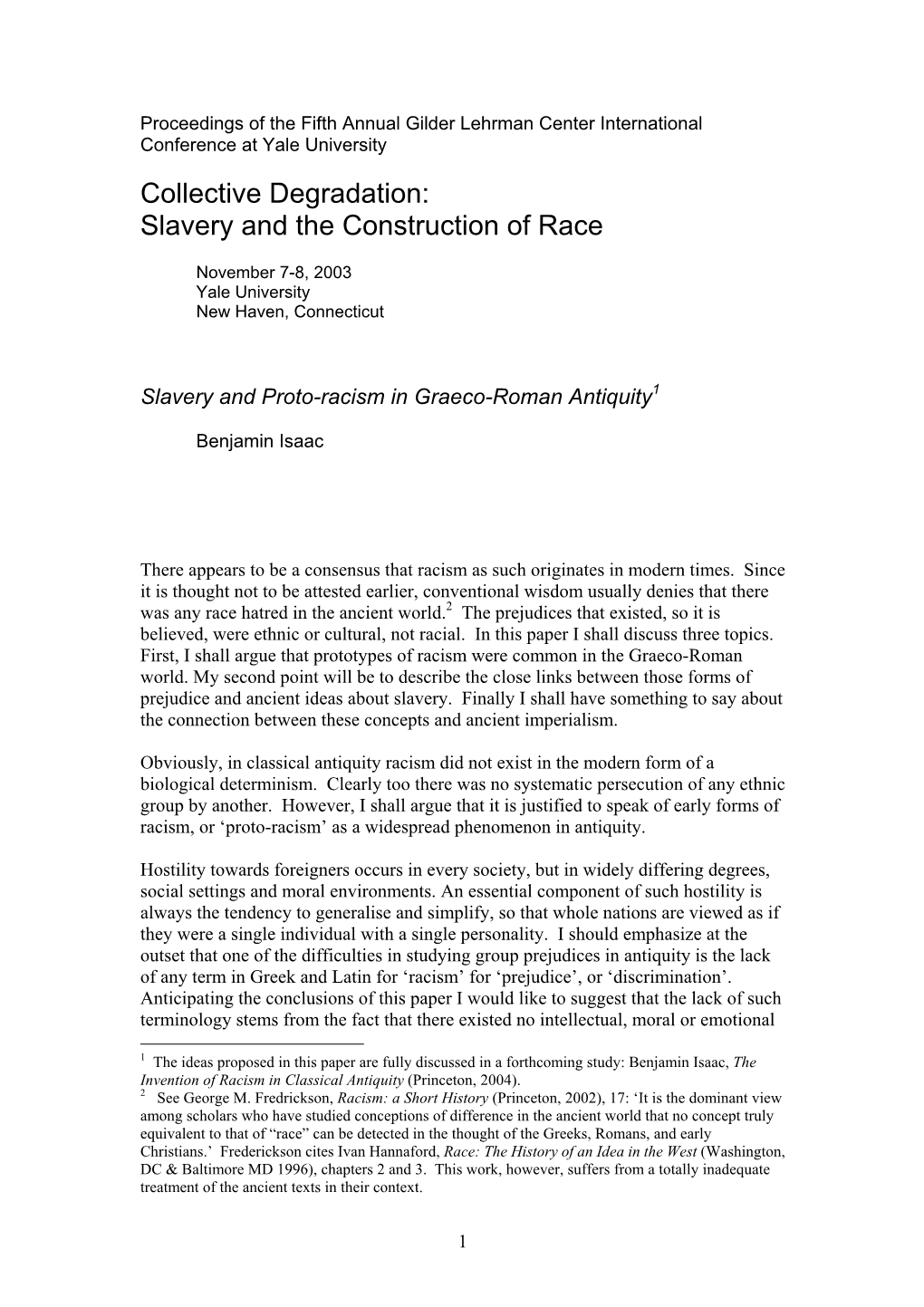 Slavery and the Construction of Race