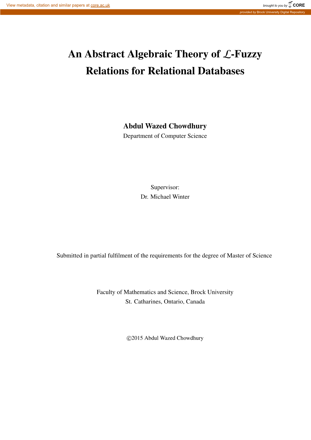An Abstract Algebraic Theory of L-Fuzzy Relations for Relational Databases