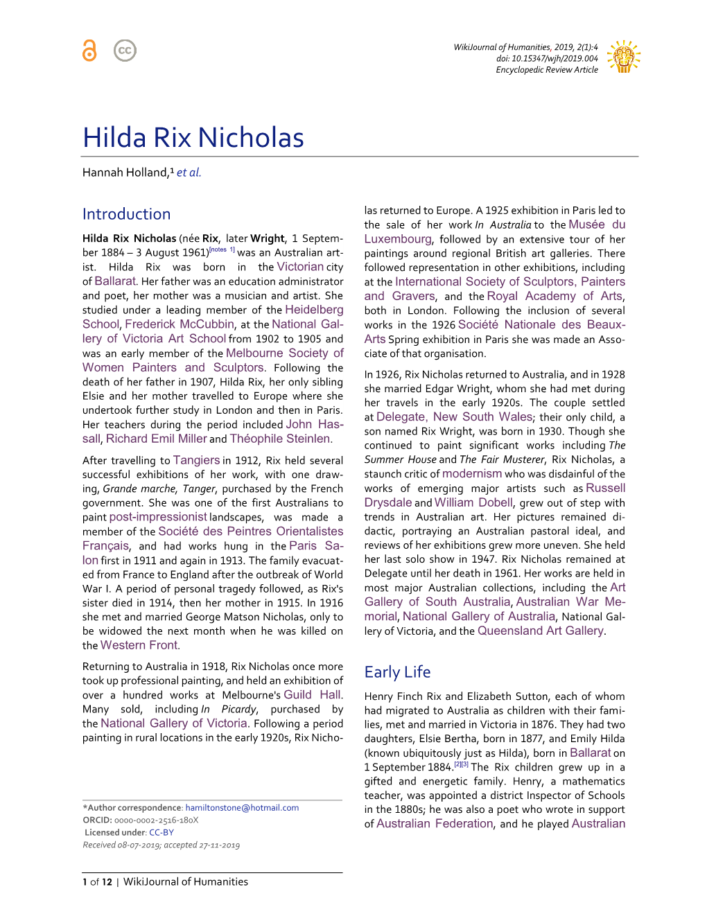 Hilda Rix Nicholas Hannah Holland,¹ Et Al