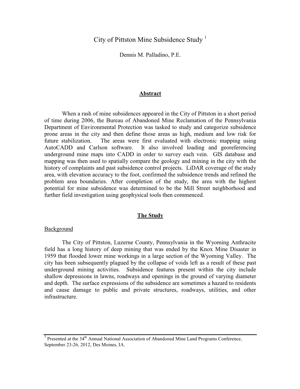 City of Pittston Mine Subsidence Study 1