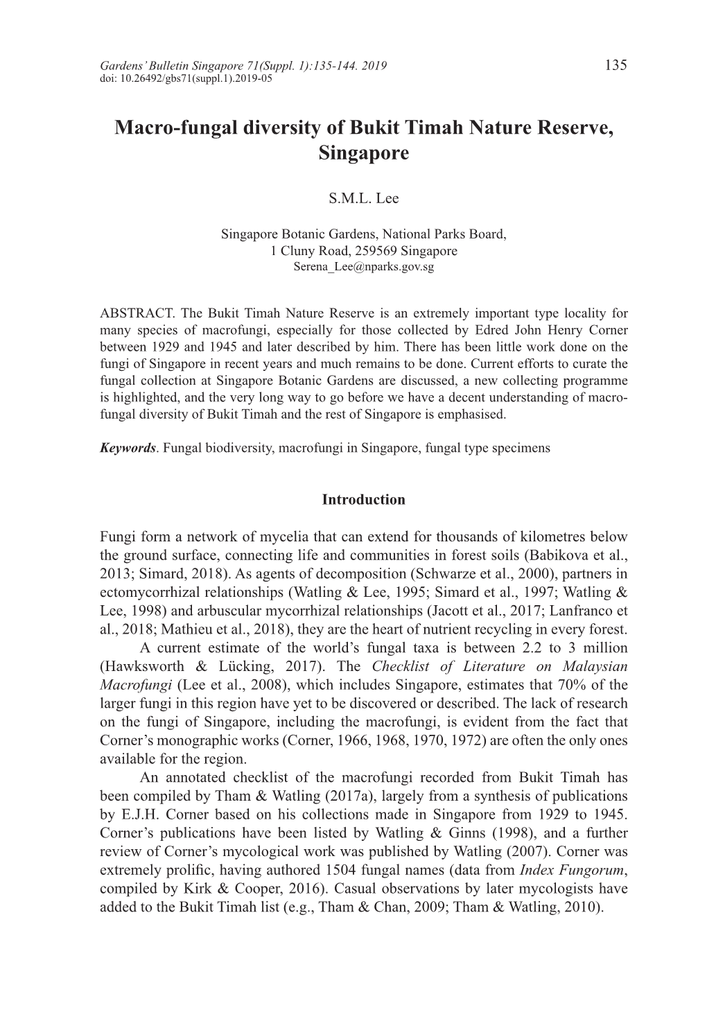 Macro-Fungal Diversity of Bukit Timah Nature Reserve, Singapore