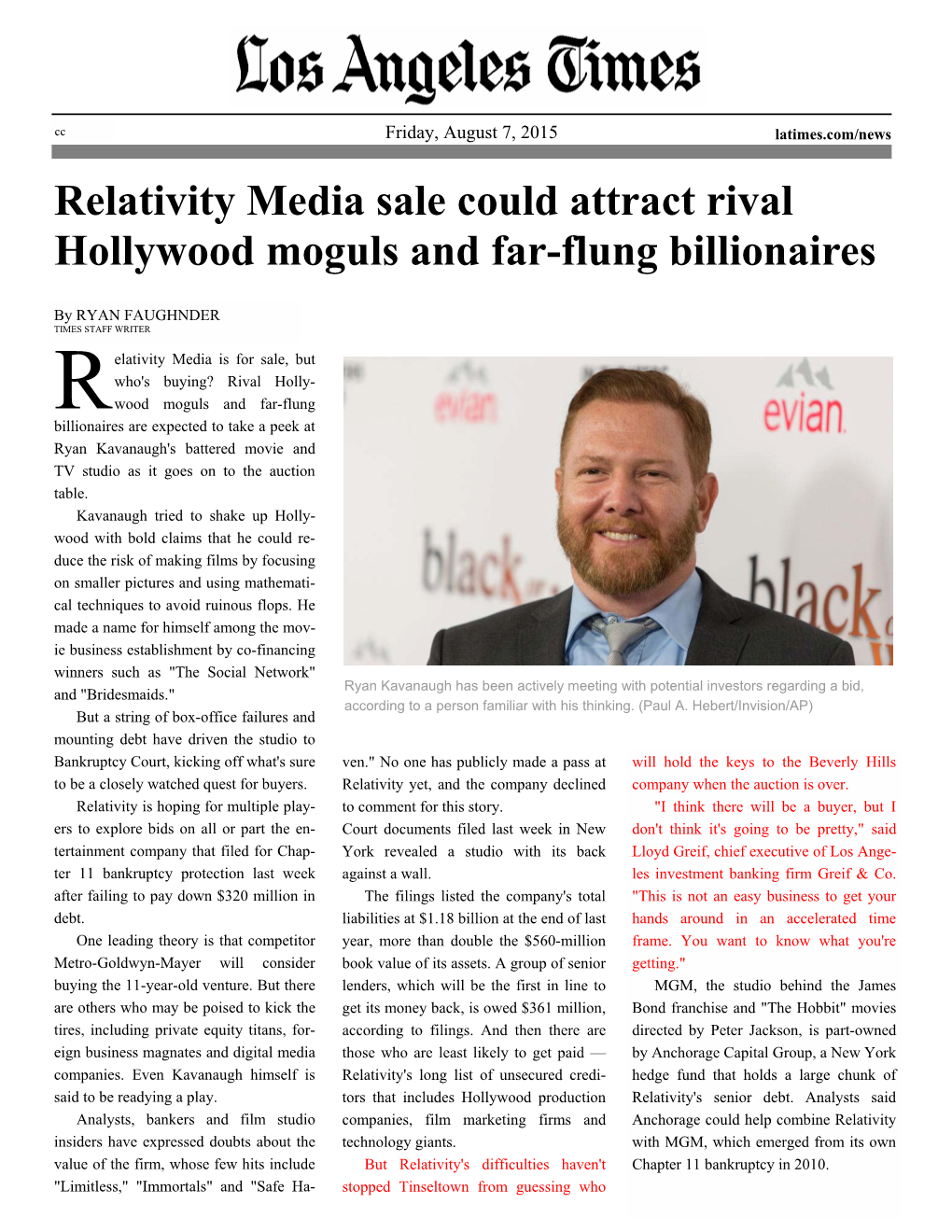 Relativity Media Sale Could Attract Rival Hollywood Moguls LAT 080715.Pub