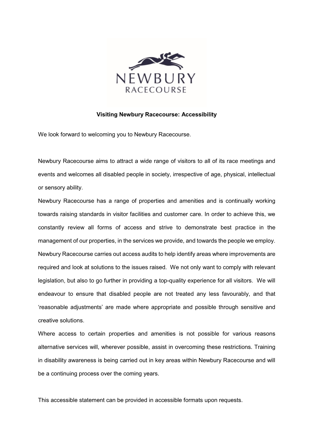 NEWBURY RACECOURSE Accessibilty Guide