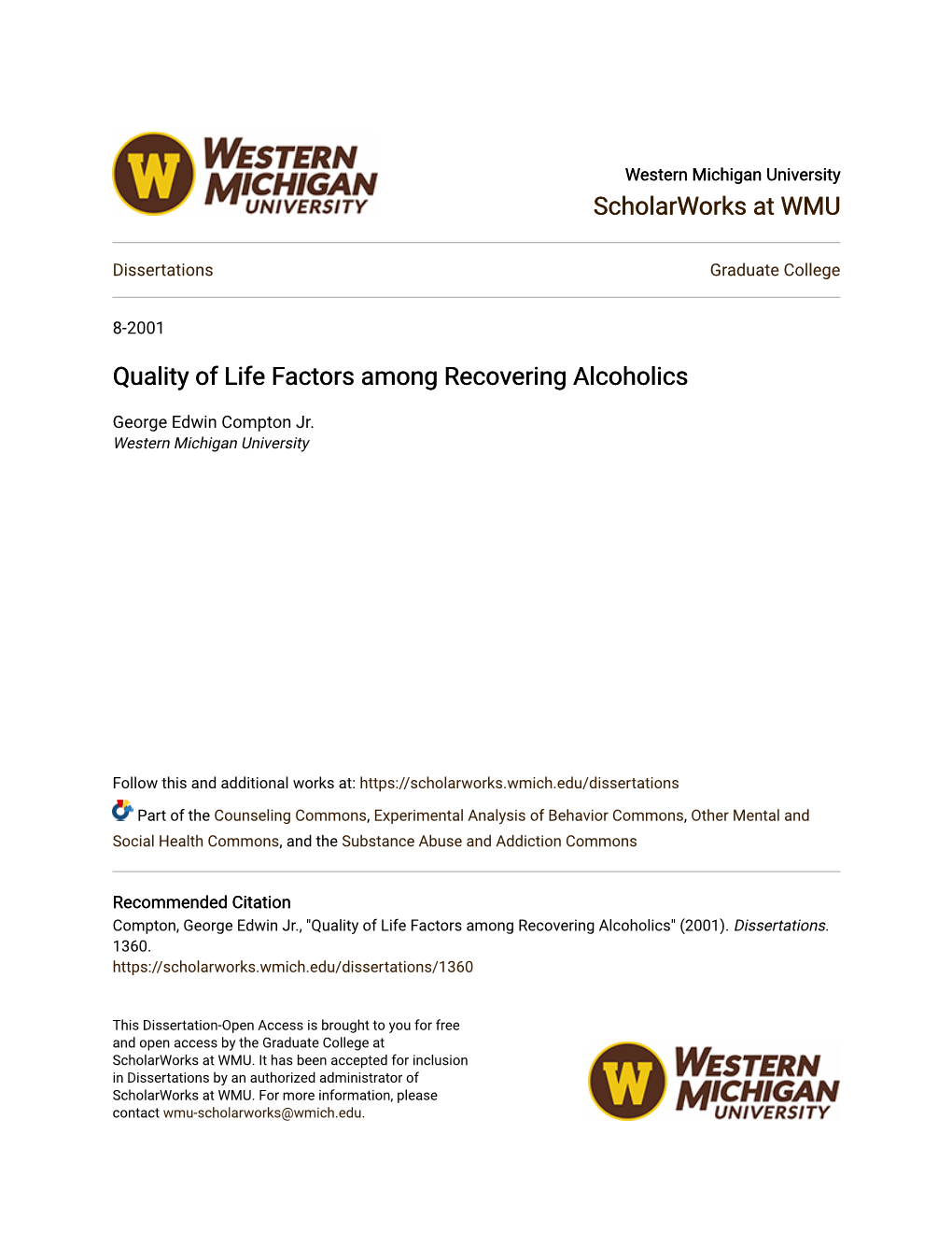 Quality of Life Factors Among Recovering Alcoholics