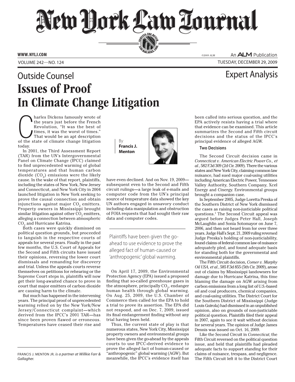 Issues of Proof in Climate Change Litigation