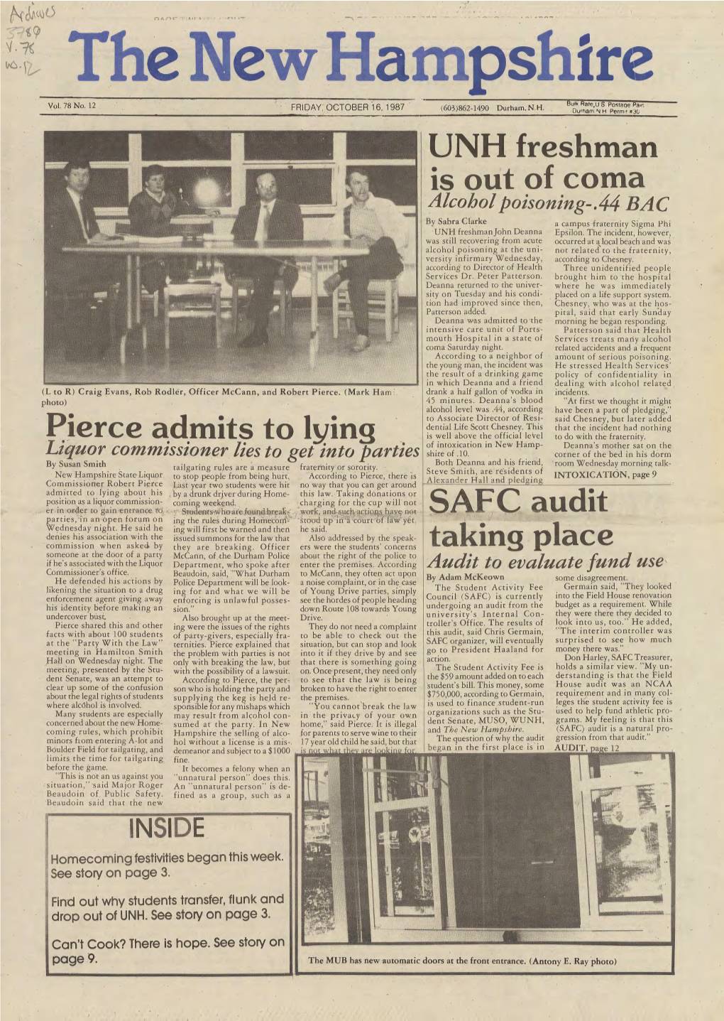 The New Hampshire, Vol. 78, No. 12 (Oct. 16, 1987)