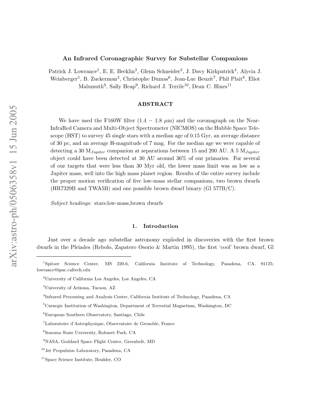 An Infrared Coronagraphic Survey for Substellar Companions