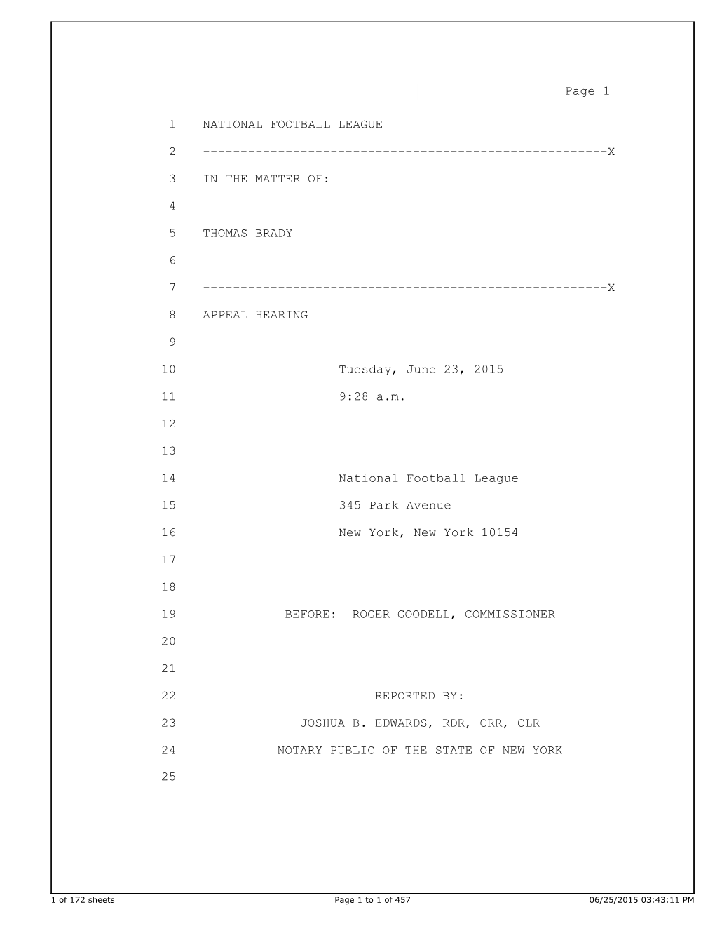 Tom Brady Suspension Appeal Hearing Transcript