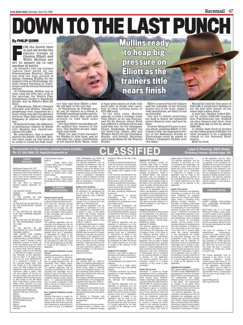 Mullins Ready to Heap Big Pressure on Elliott As the Trainers Title Nears Finish