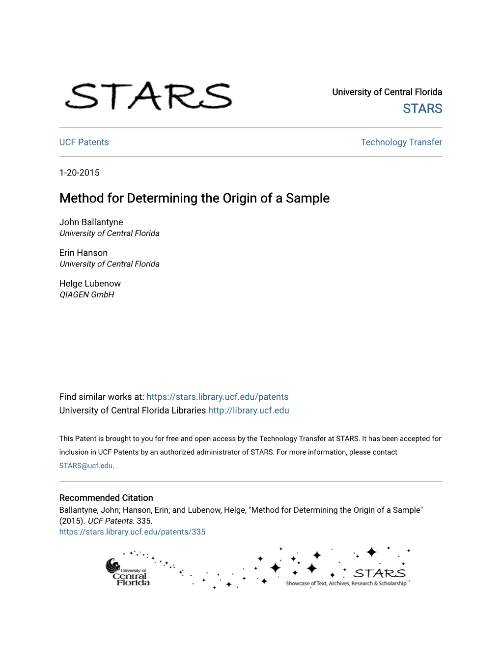 Method for Determining the Origin of a Sample