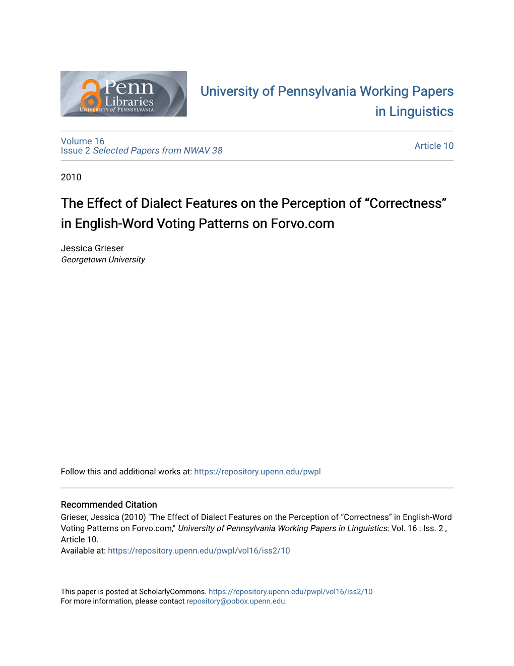 The Effect of Dialect Features on the Perception of Â•Œcorrectnessâ•Š in English-Word Voting Patterns on Forvo.Com